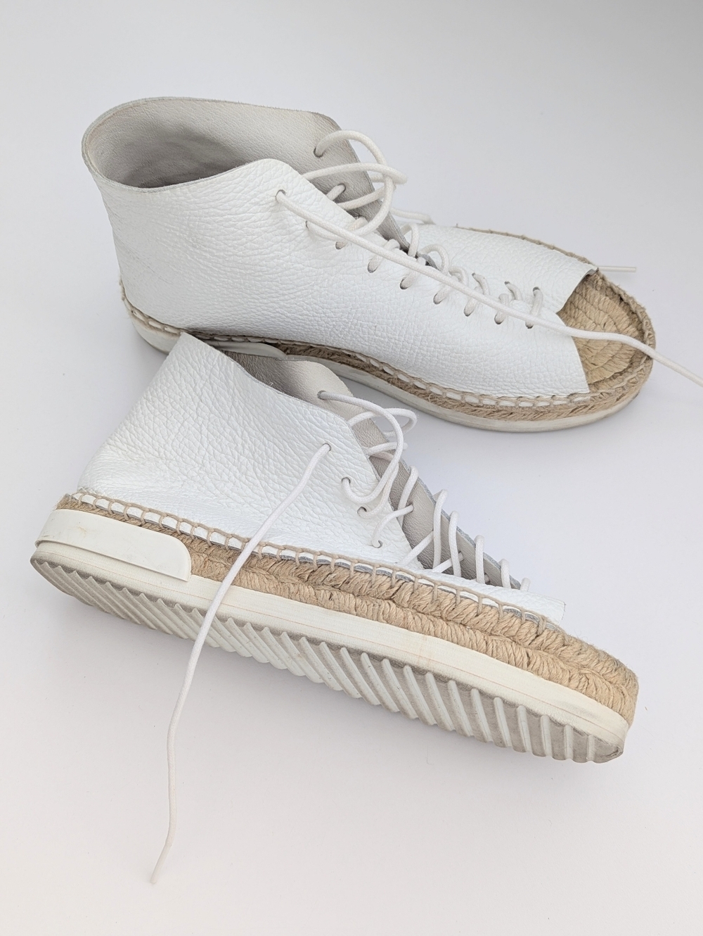 Miista Women's (Sz 36) White Leather Lace-Up Peep-Toe Espadrilles/Shoes/Sandals